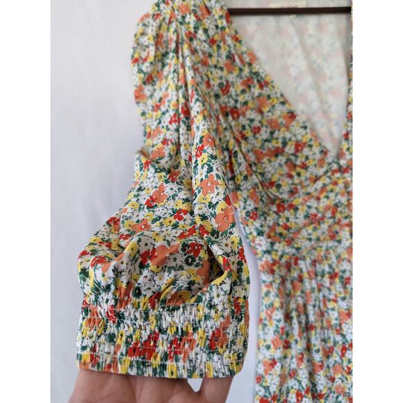 Et Clet Floral Babydoll Puff Sleeve Pleated Mini Dress Size M‎ Peasant Coquette - Picture 3 of 10